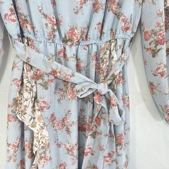 Anthropologie By the River Women Dress S Blue Floral Cottagecore Ruffle Peasant - Picture 4 of 13